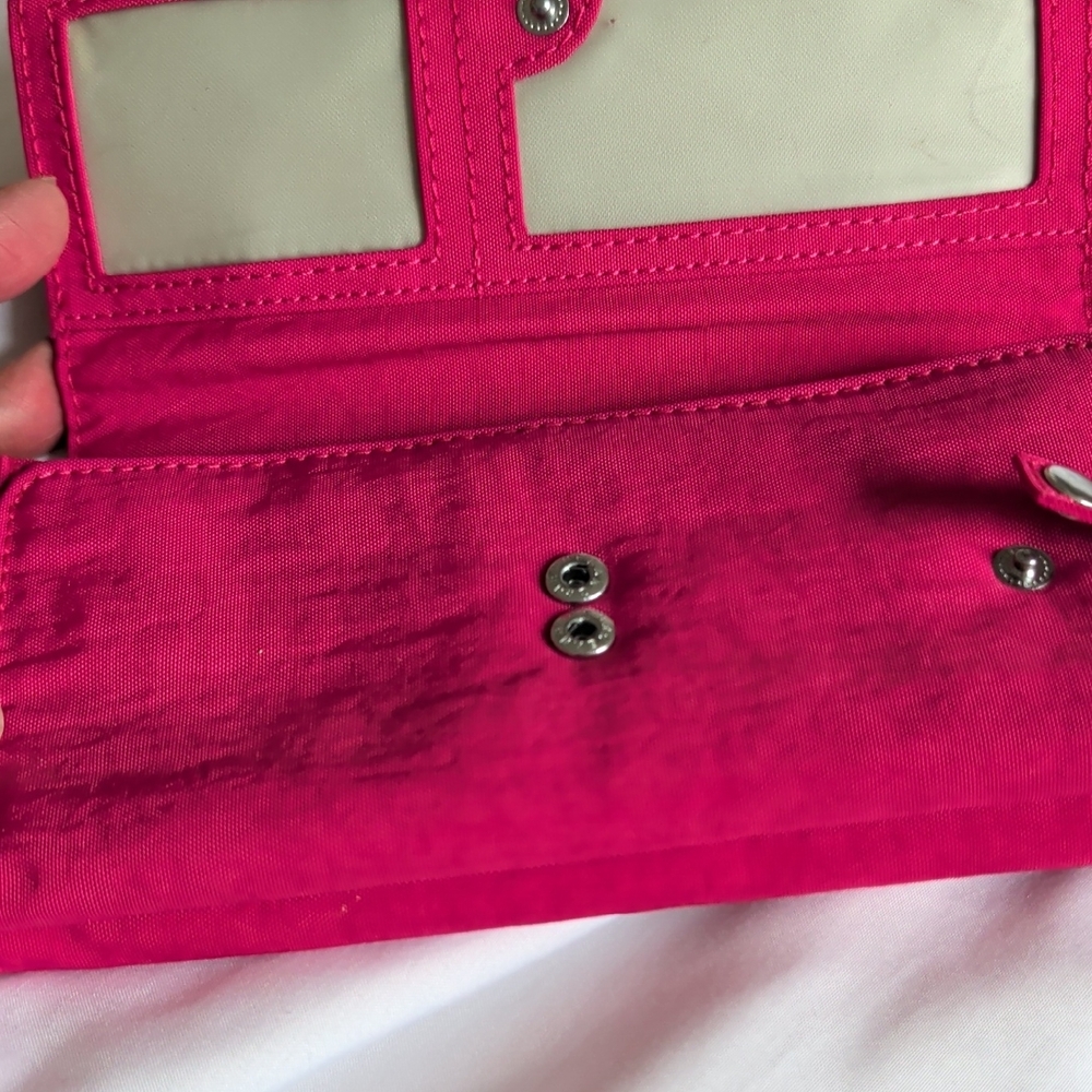 Kipling Hot Pink Continental Wallet with Pom Pom Charm - Picture 2 of 5